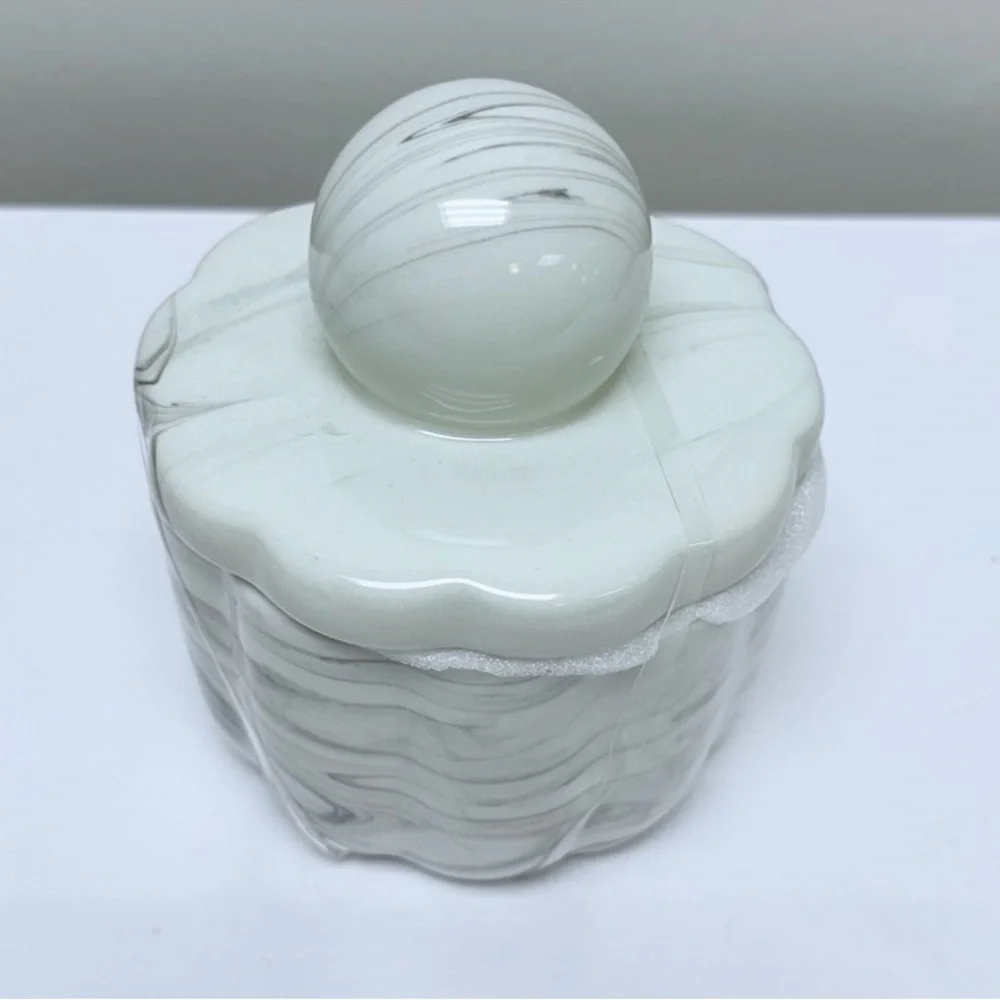 New! Target Bullseye Playground Ceramic Jar w/ Lid, Black & White Marble Finish